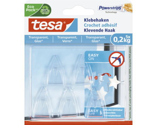 tesa kleefhaken voor glas, transparant, draagvermogen 0,2 kg, 5 stuks.