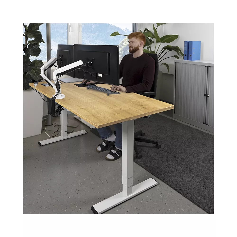 CONTINI höhenverstellbarer Bürotisch 1.4x0.8m Eiche / Gestell ET225E weiss