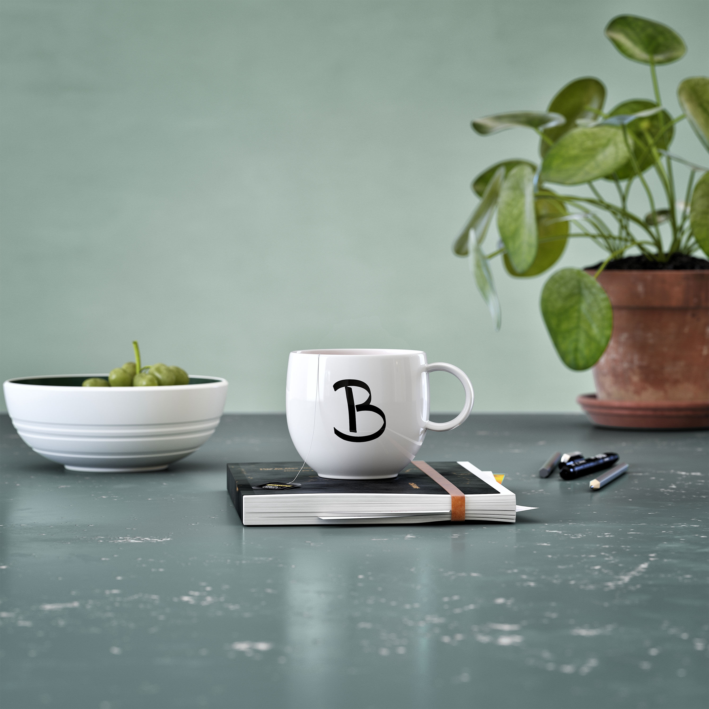 Letters Mug White, 9.9 oz, Premium Porcelain