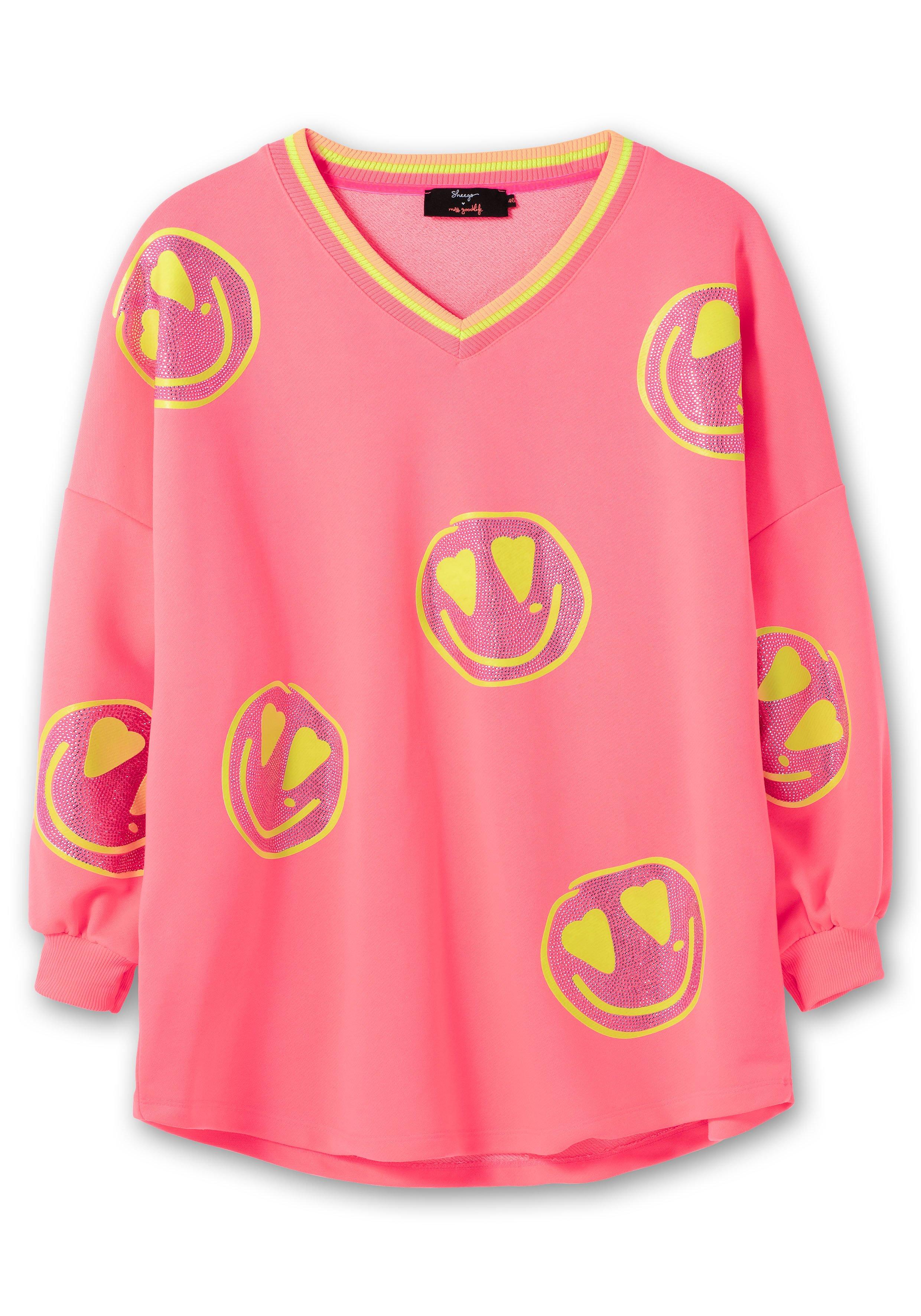 Sweatshirt mit Smileyprint und Glitzersteinen