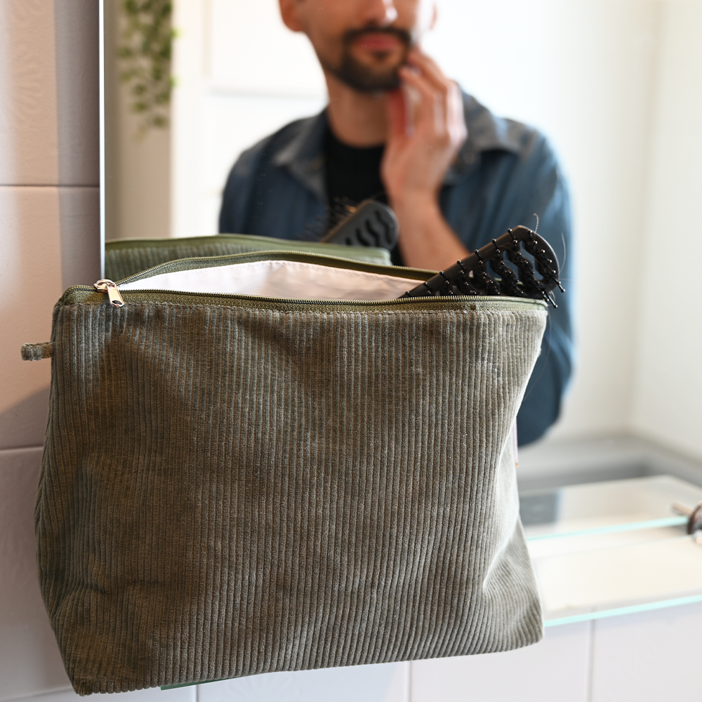 Trousse De Toilette Velours Côtelé Kaki