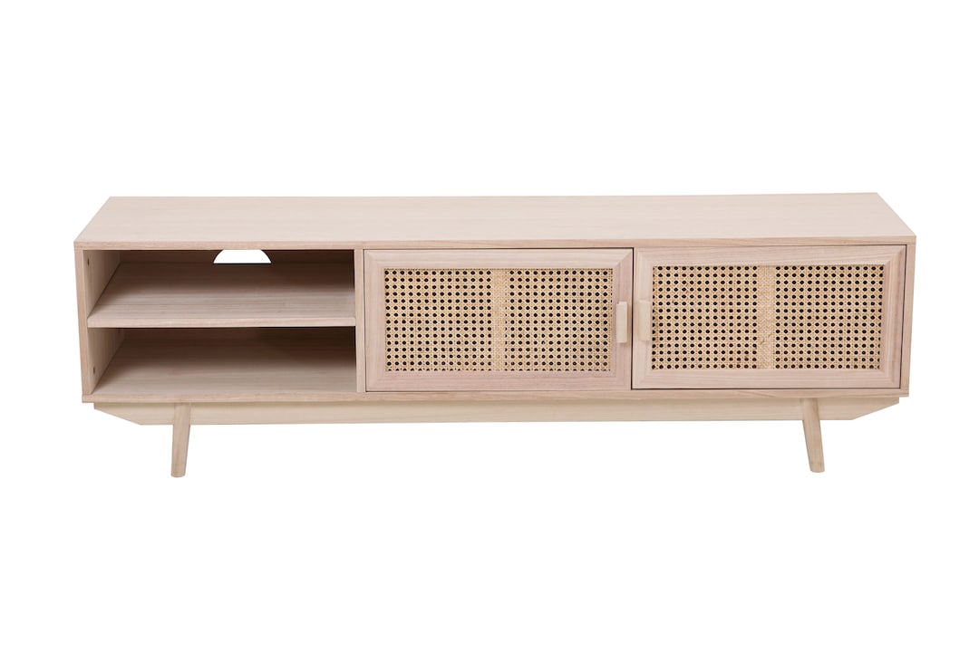 TV-Lowboard 150 x 45 cm Braun/ Rattan