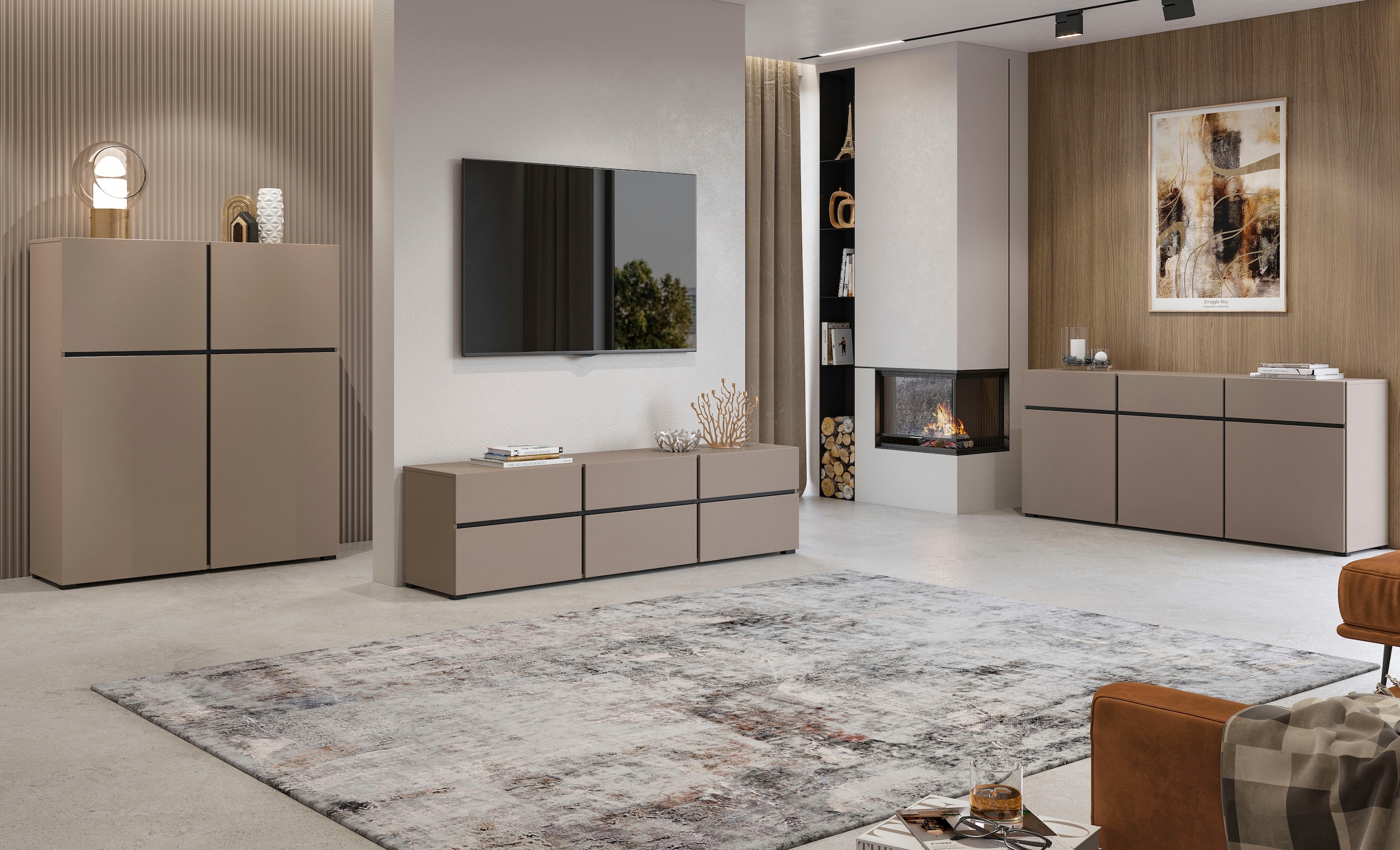 INOSIGN Kommode »Cross,Breite 180 cm, moderne grifflose Kommode,3 Türen/3 Schubkästen« Schubladenschrank mit viel Stauraum, Einlegeböden verstellbar