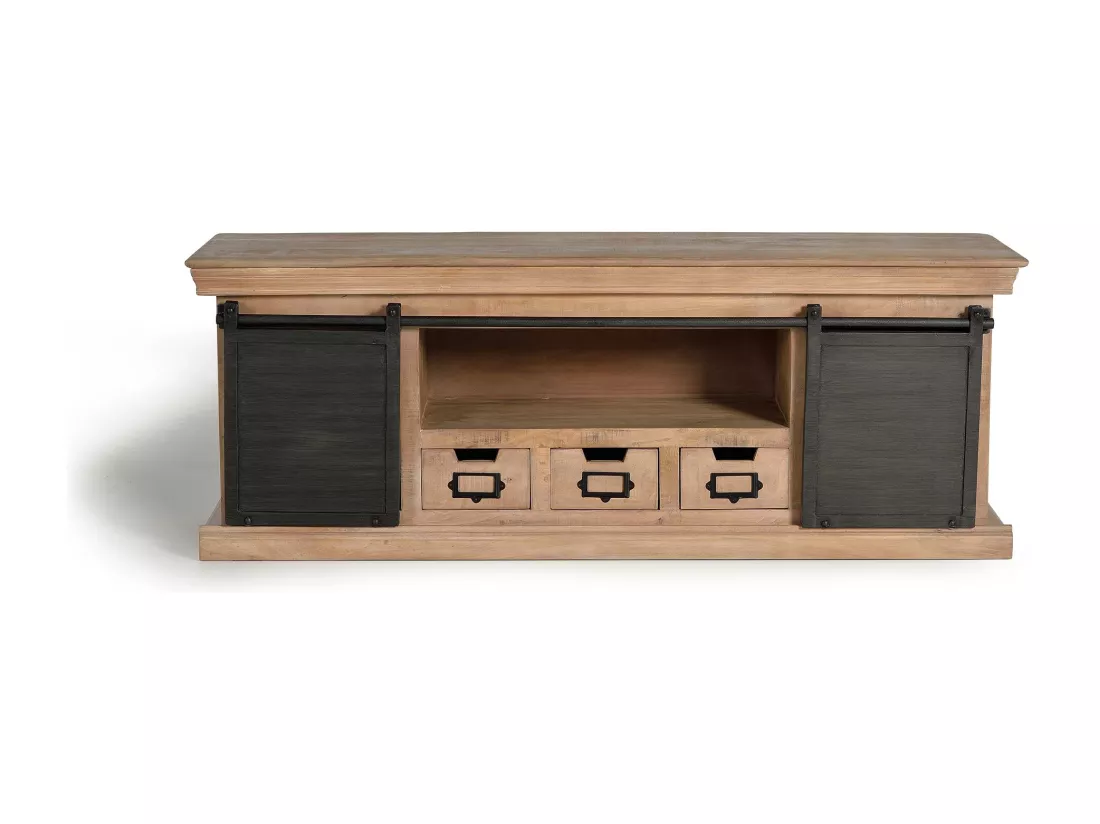 Meuble TV en manguier et pieds en métal naturel et gris Multicolor.Giner y Colomer.55x40x150