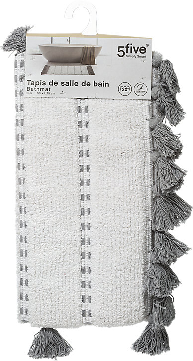 Tapis de bain rectangulaire Five Pompom en coton coloris gris L.75 x l.50 cm