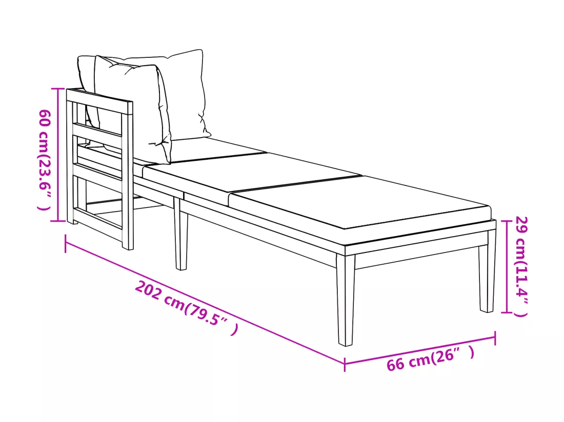 Chaises longues avec coussins blanc crème 2 pièces Acacia solide