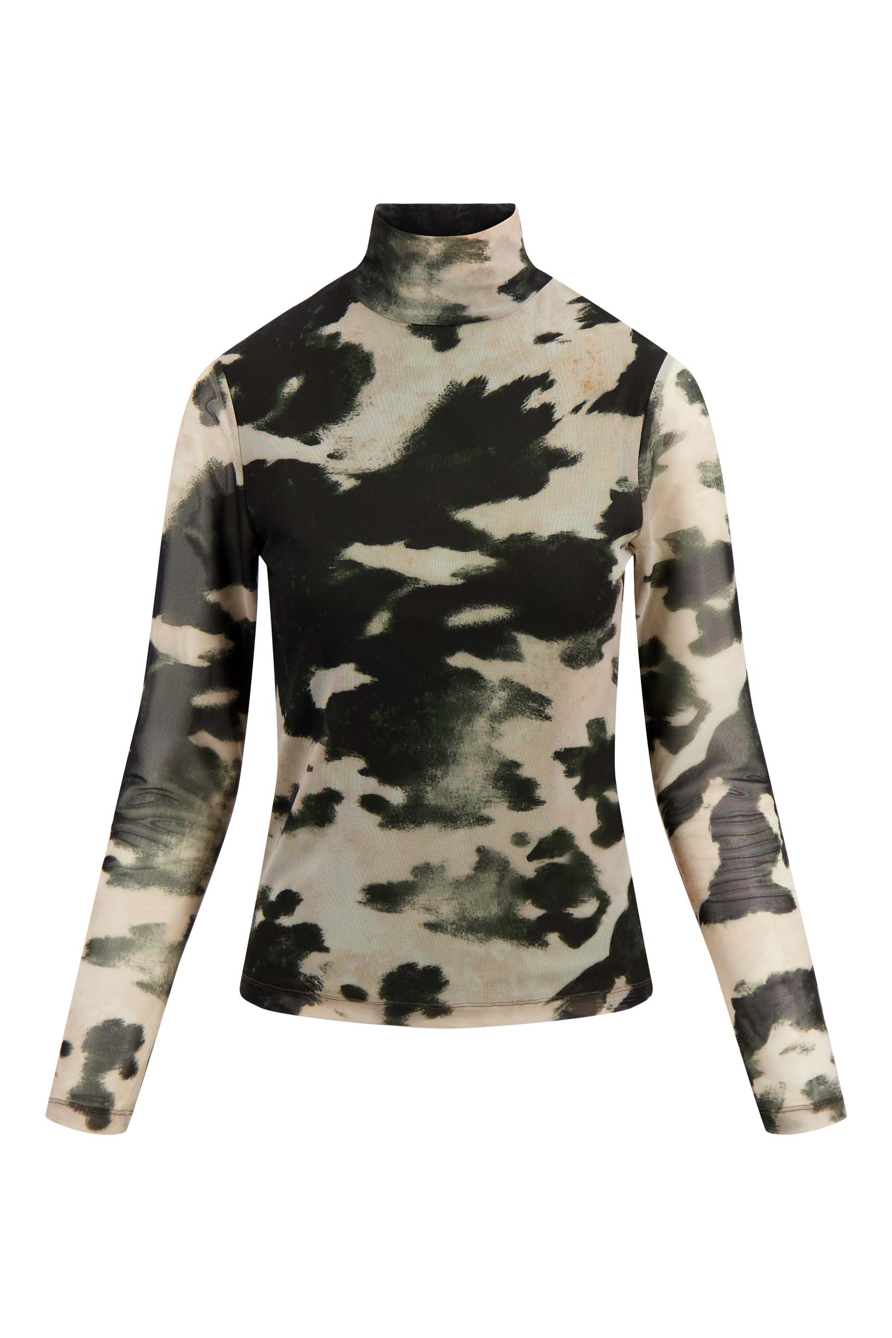 mesh top met vlekkenprint