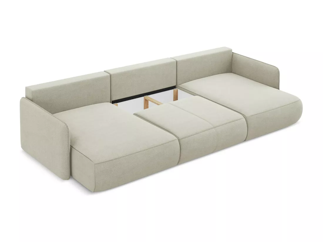 Canapé d'angle panoramique convertible en tissu texturé - beige clair - NANEA