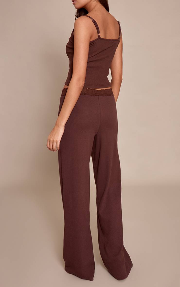 Chocolat Pantalon Large À Bordure En Dentelle