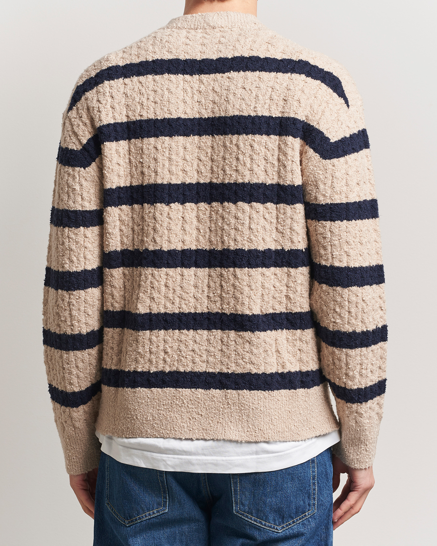 Filippa K Bouclé Knitted Striped Sweater Light Khaki/Navy