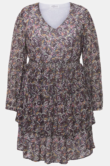 Minikleid, A-Line, Paisley Print, Volants, Langarm