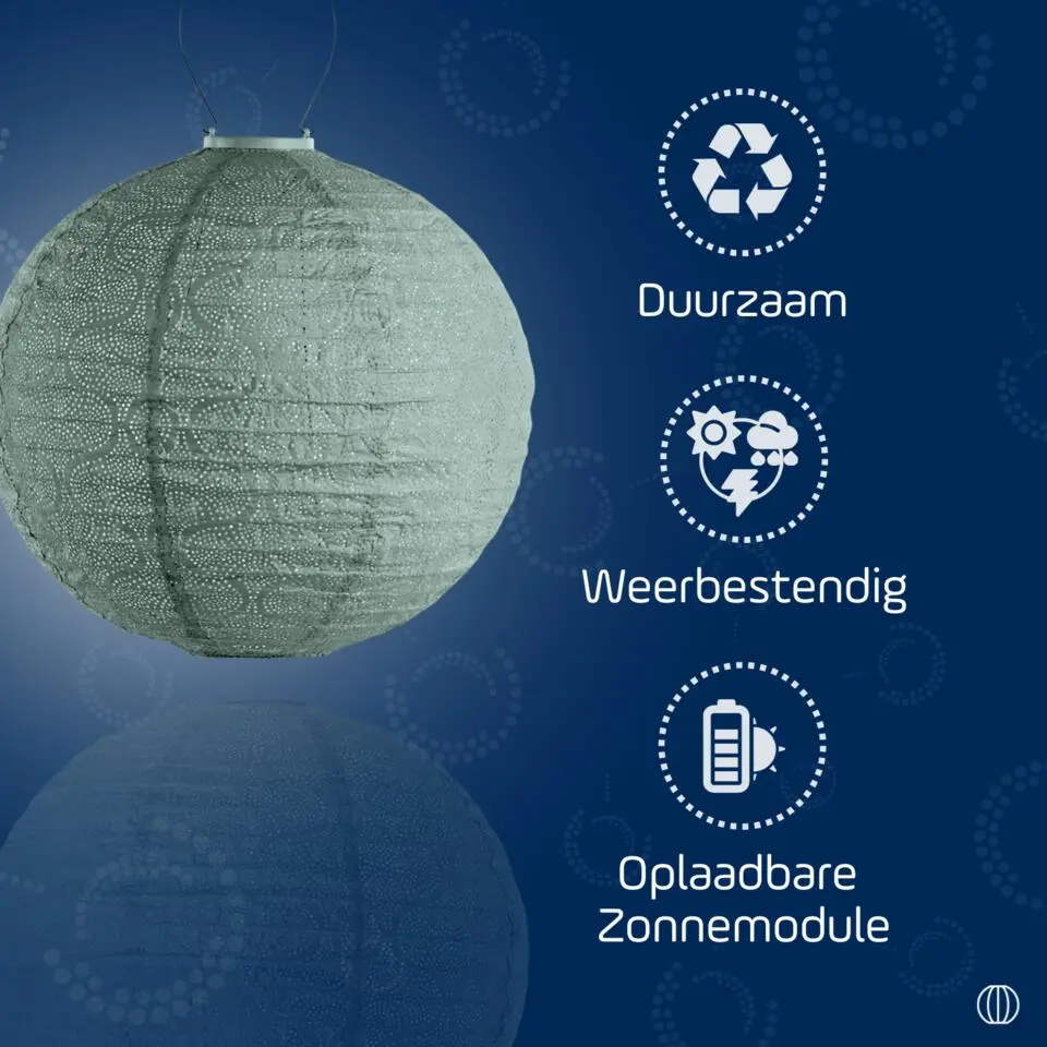 LUMIZ Solar Lampion Tigres Rond - 40 cm - Sage Green