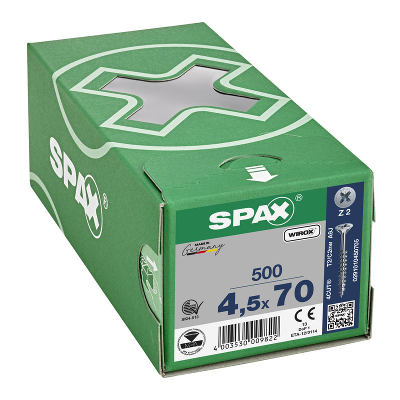 Spax universele schroeven platkop deeldraad 4,5x70mm PZ2