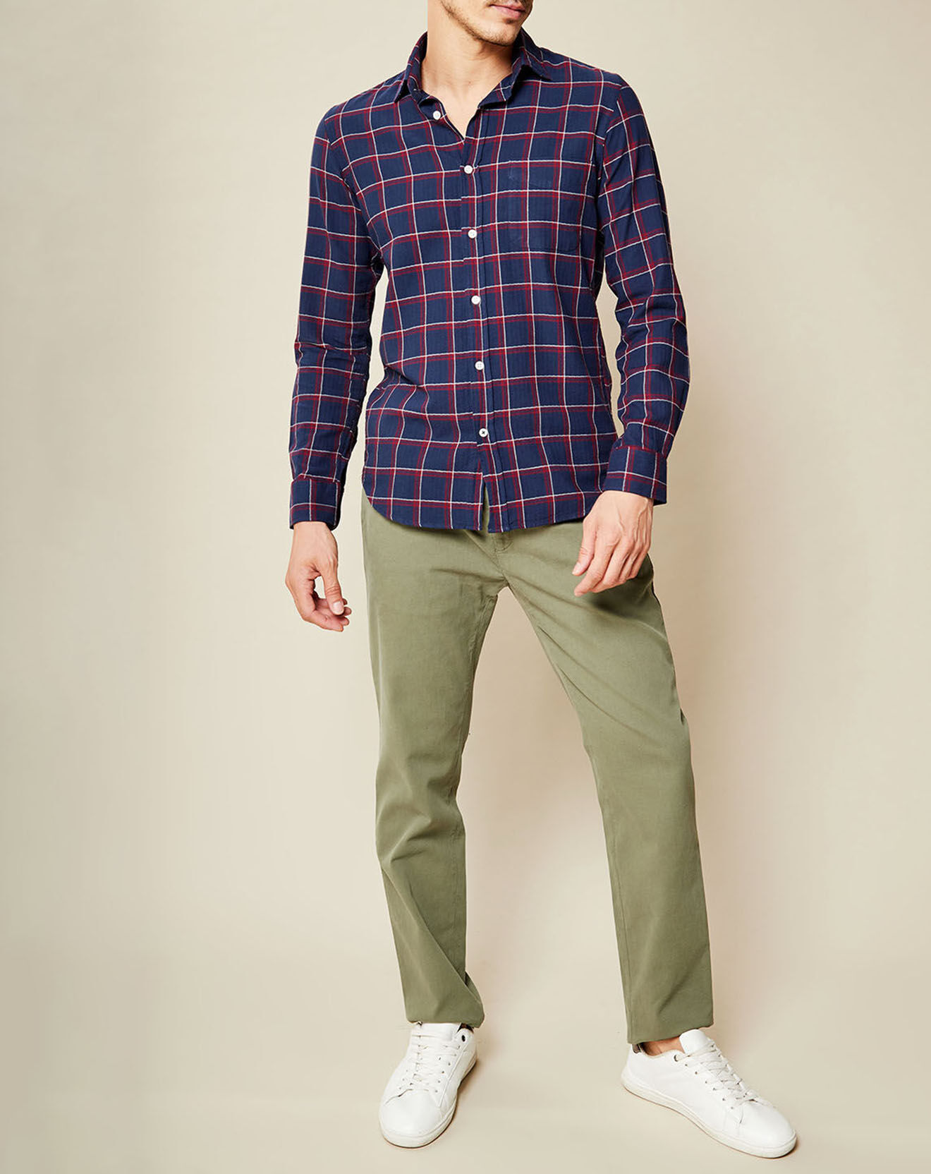 Hartford Chemise Slim Storm carreaux rouge/craie/marine