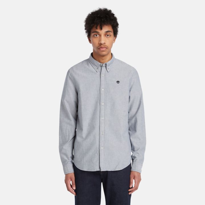 Camisa Oxford de manga comprida para homem, na cor cinza.