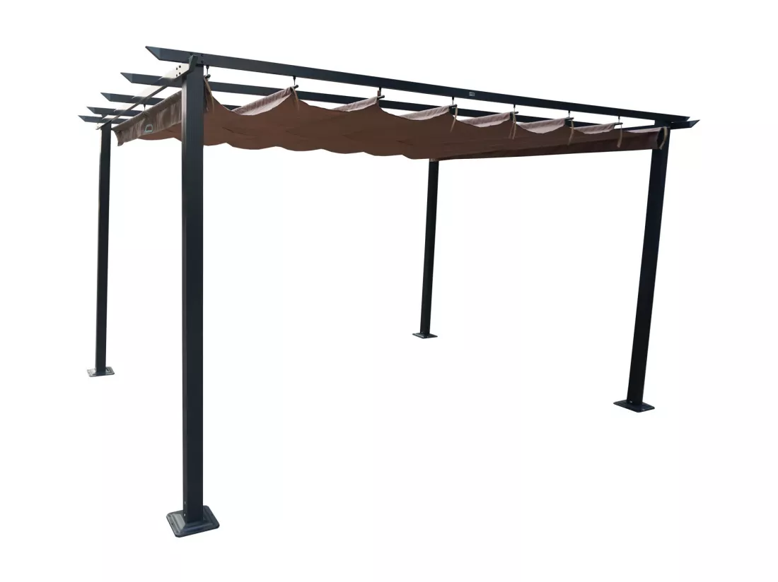 Tonnelle/Pergola en aluminium 3x4m toile coulissante rétractable - anthracite taupe - HAVANA