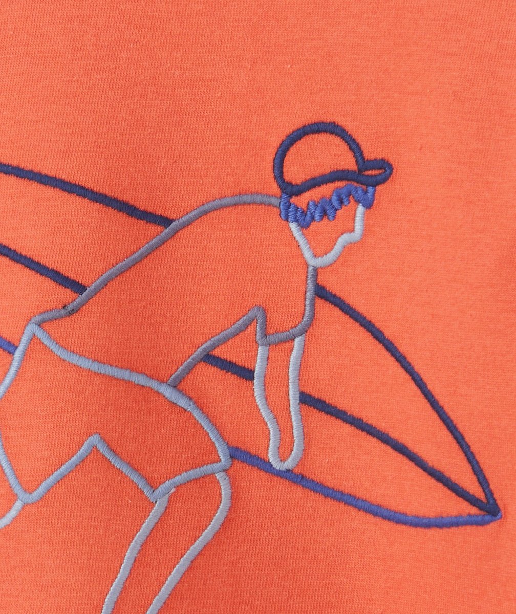 T-SHIRT GARÇON EN COTON BIO ORANGE AVEC BRODERIES THÈME SURF