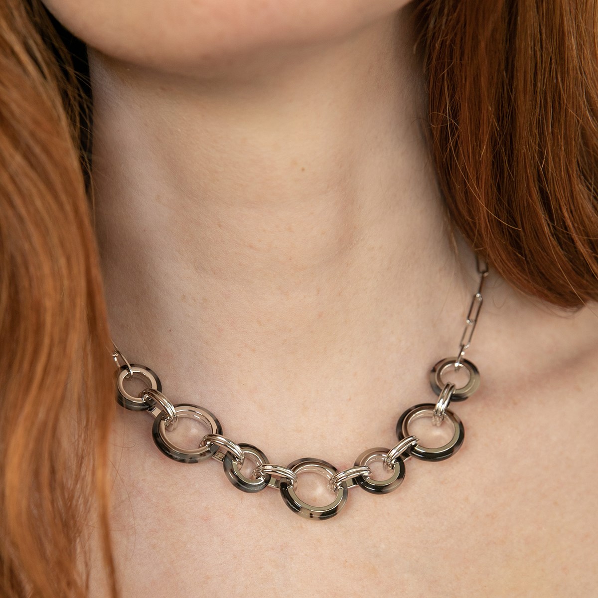 Collier En Argent Plusieurs Ronds Et Acétate Noire Muriel