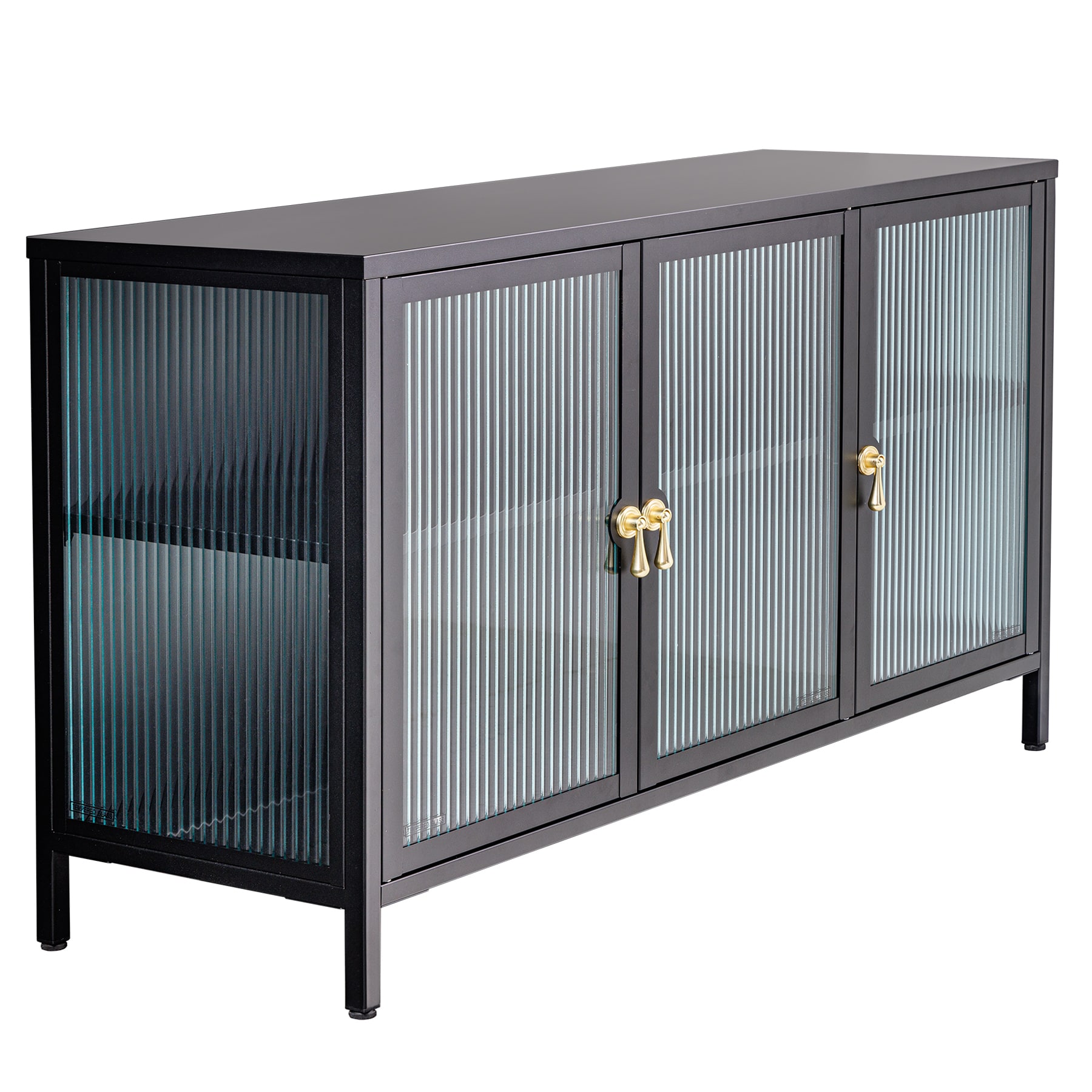 riess-ambiente Sideboard AMSTERDAM - 105cm greige gold Riffelglas Metall Vitrine Schrank Modern