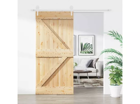 Porte coulissante et kit de quincaillerie 95x210 cm pin massif