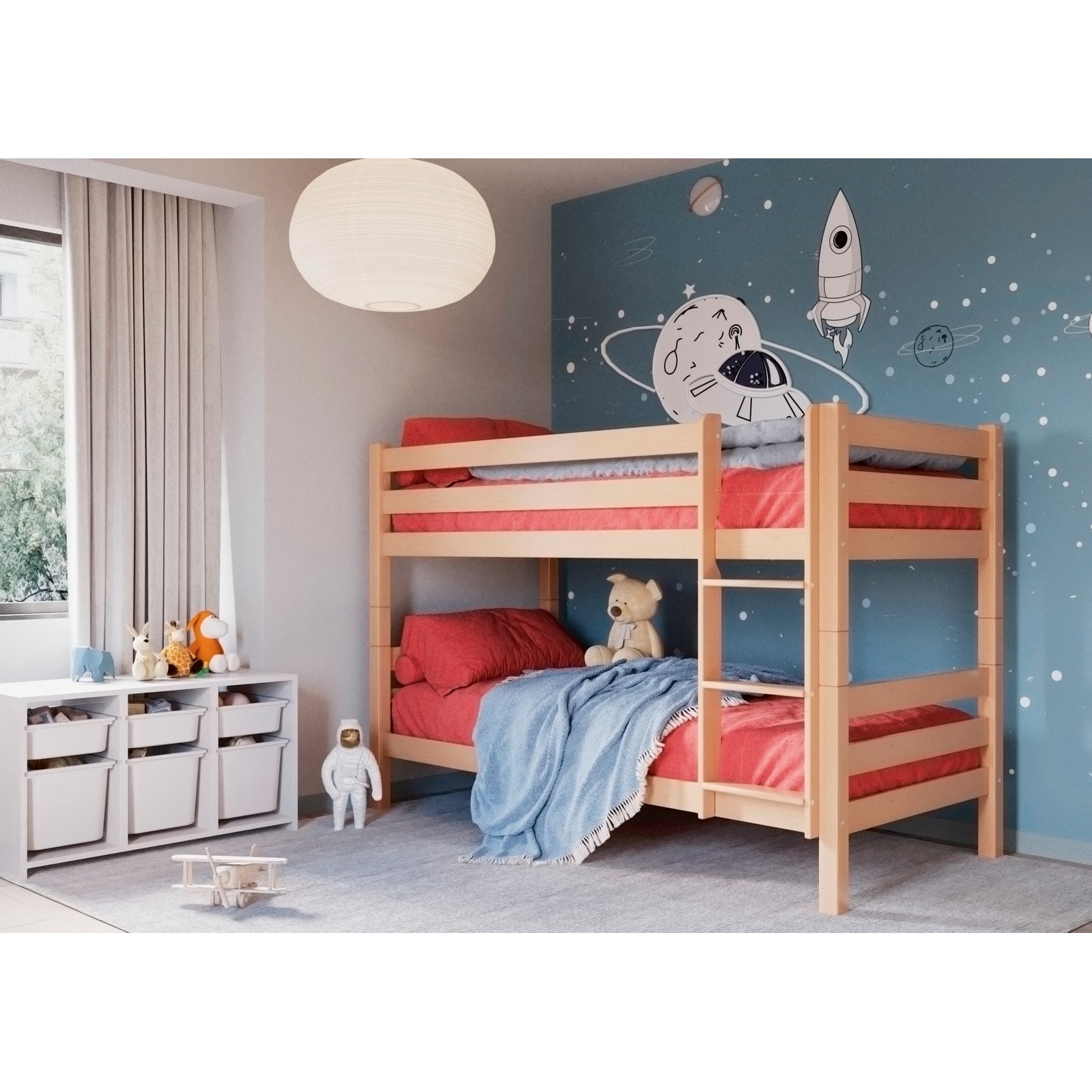 Hochbett Ella Buche massiv 2x 90 x 200 cm Buche natur