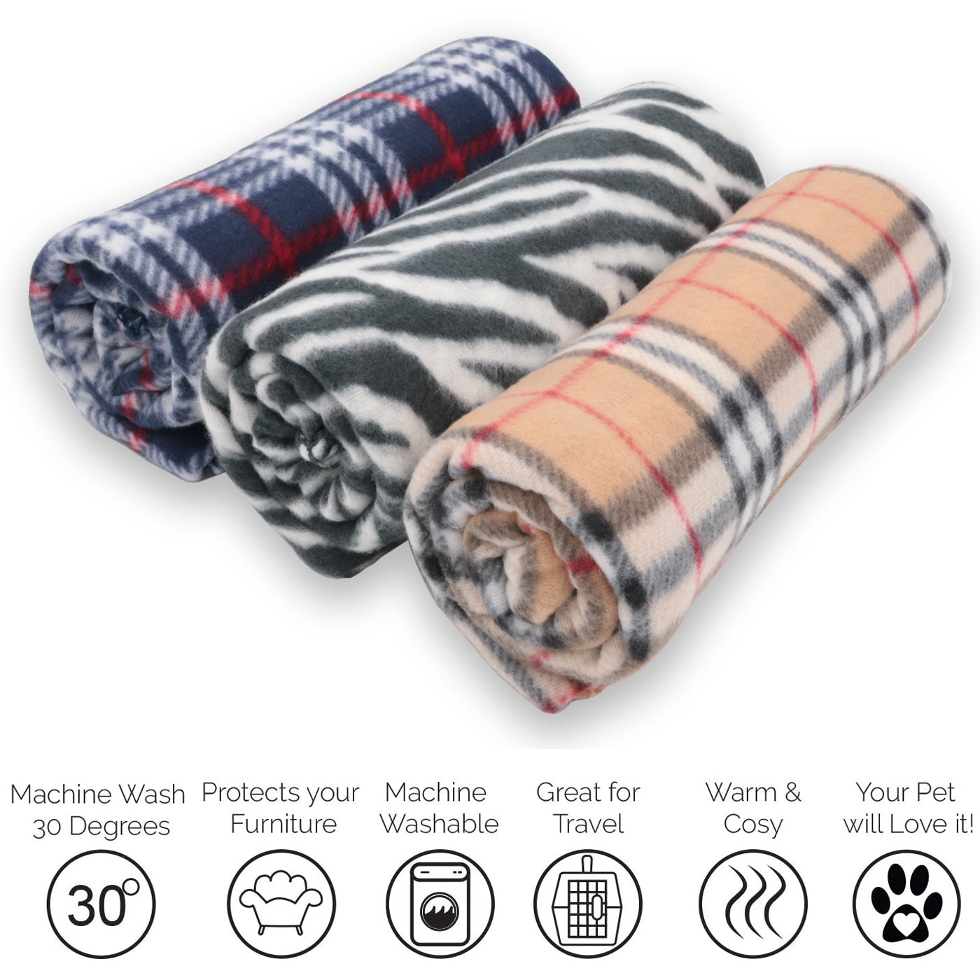 HOME MERCURY - Cobertores de pelúcia macios - para cães, gatos, coelhos e outros animais de estimação. Tamanho 130 x 160 cm. Pacote com 3 unidades (3 cobertores estampados).