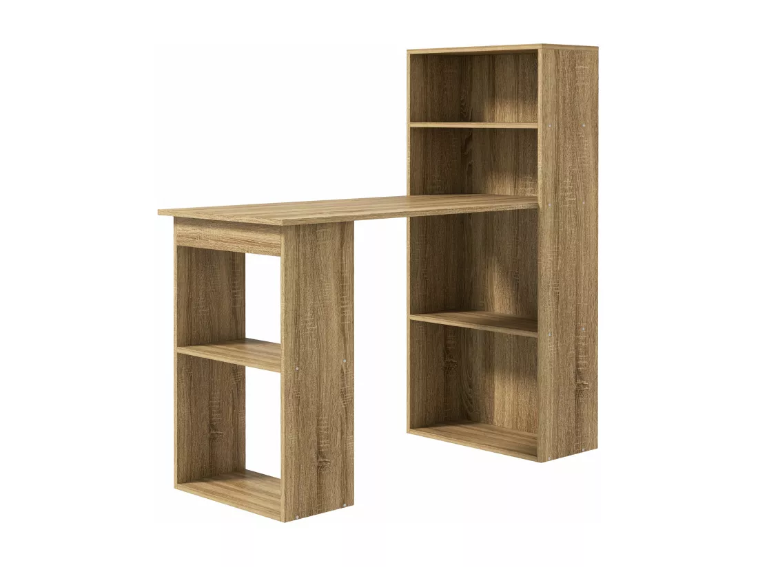 Bureau informatique 120L x 55l x 120H cm bibliothèque adjacente multi-rangements bois chêne