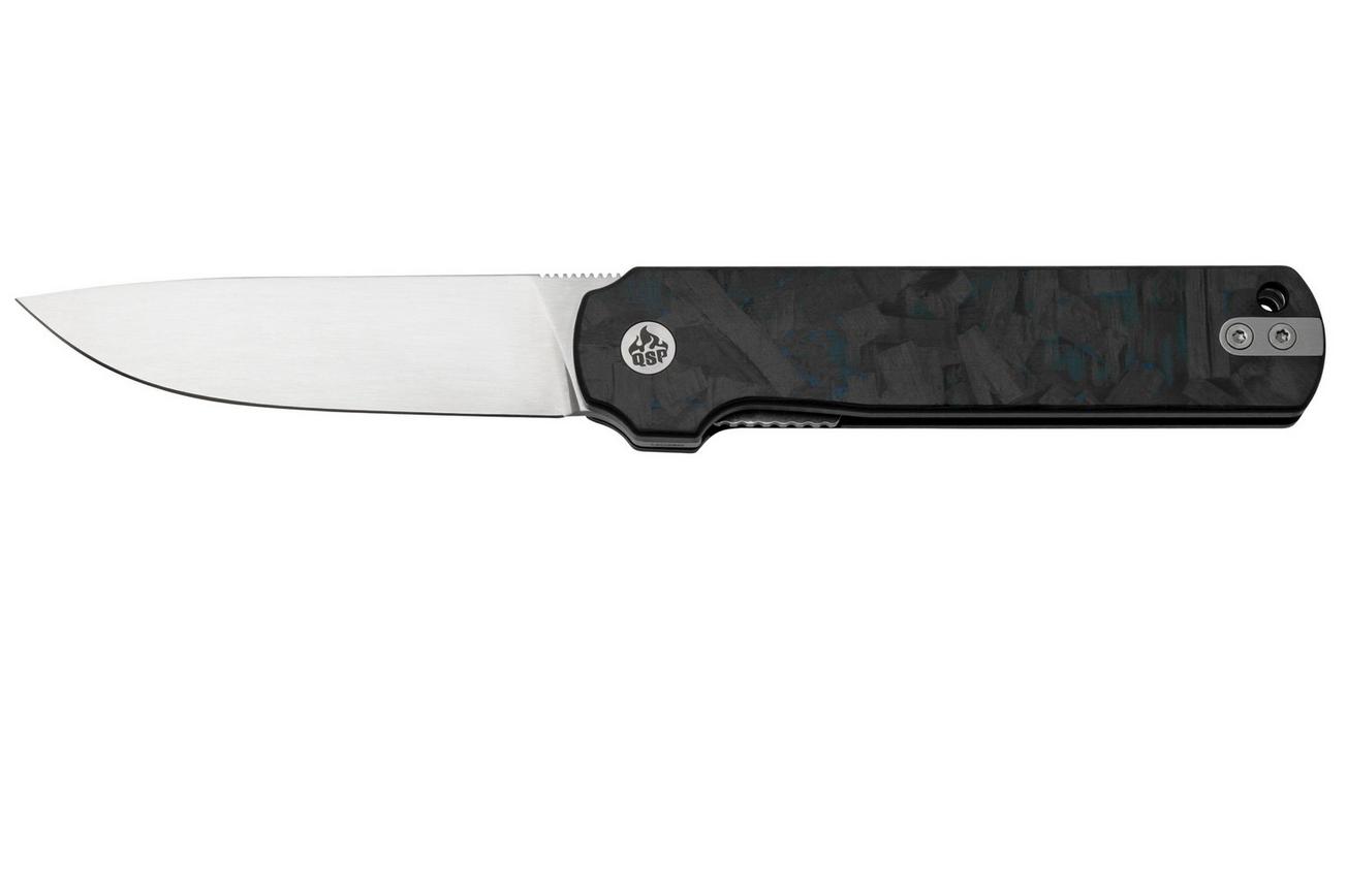 QSP Knife Lark QS144-E, Shredded CF Overlay Blue G10, Satin 14C28N, zakmes