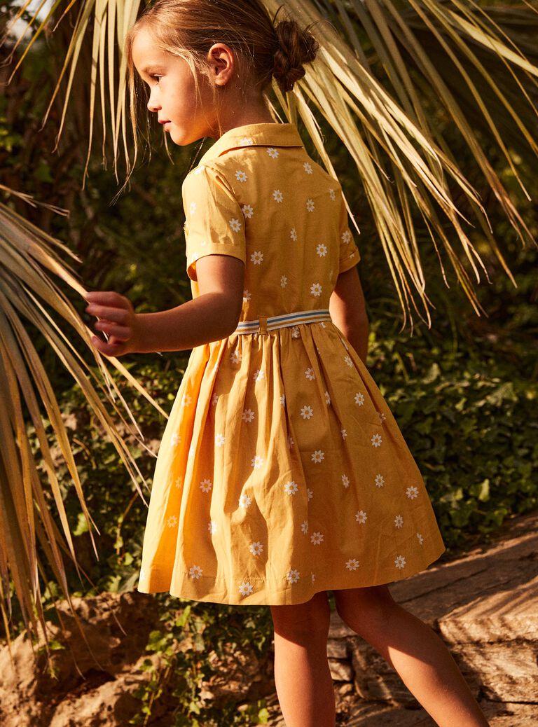 Robe chemise jaune à fleurs