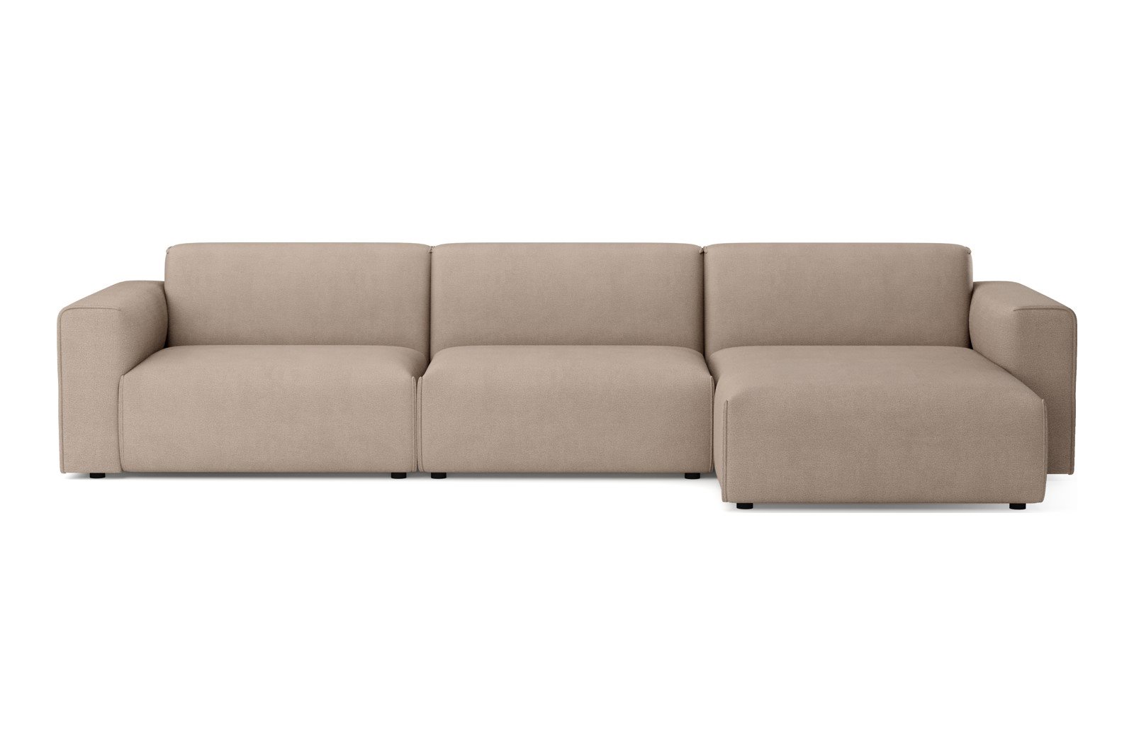 Monaco Lux 3-seter med XL sjeselong høyre Tekstil Brego 34 Light Brown med sorte ben. Lux komfort.