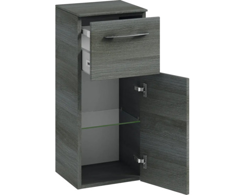 Pelipal Sunline 104 badkamermeubelset (B x H x D 161 x 200 x 50,5 cm), grafiet getextureerde fronten, 5-delige set bestaande uit witte mineraalstenen wastafel, badmeubel en spiegelkast met LED-verlichting.