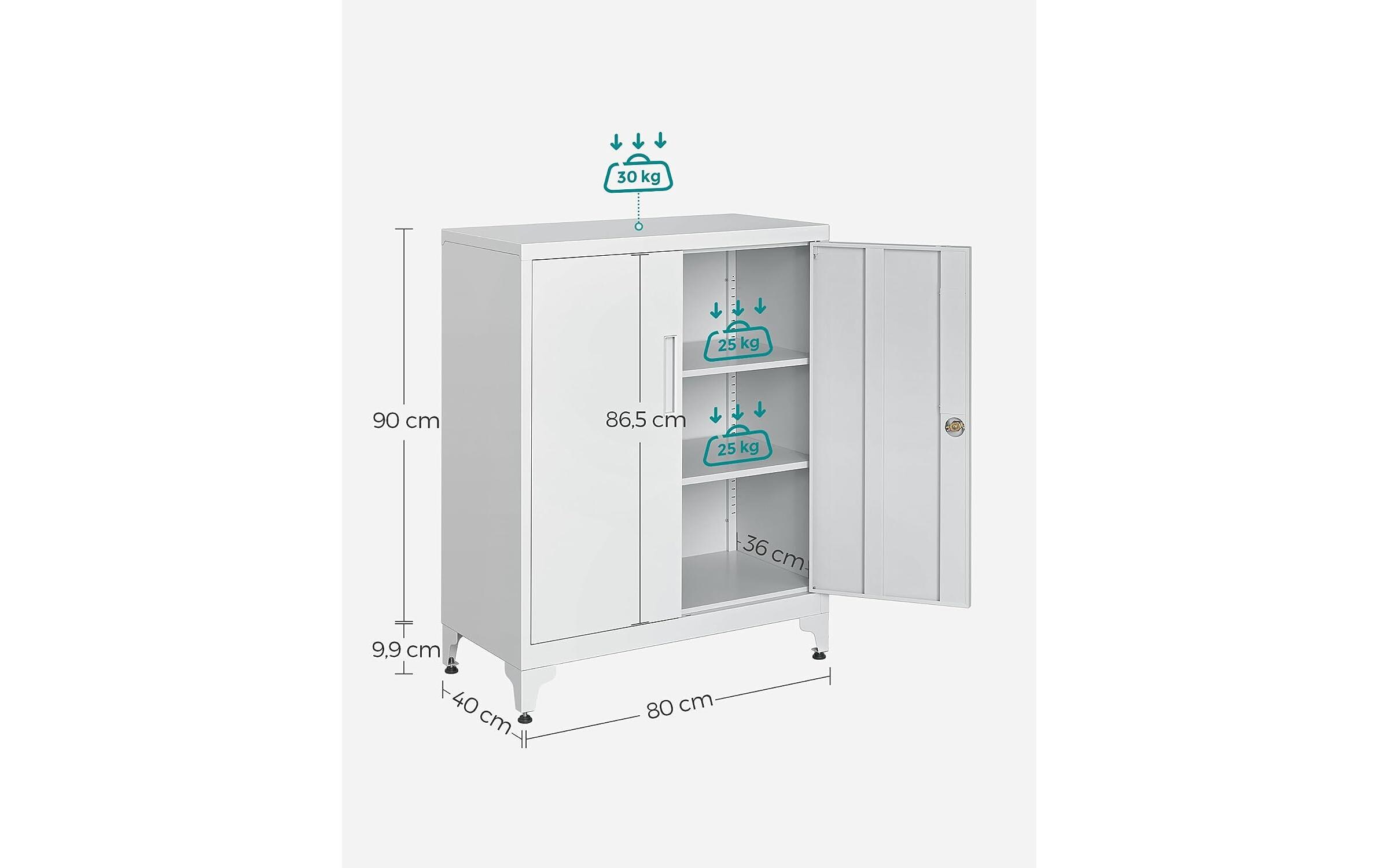 Metall-Lagerschrank 40 x 80 x 90 cm, Weiss<br>Abschliessbarer Aktenschrank