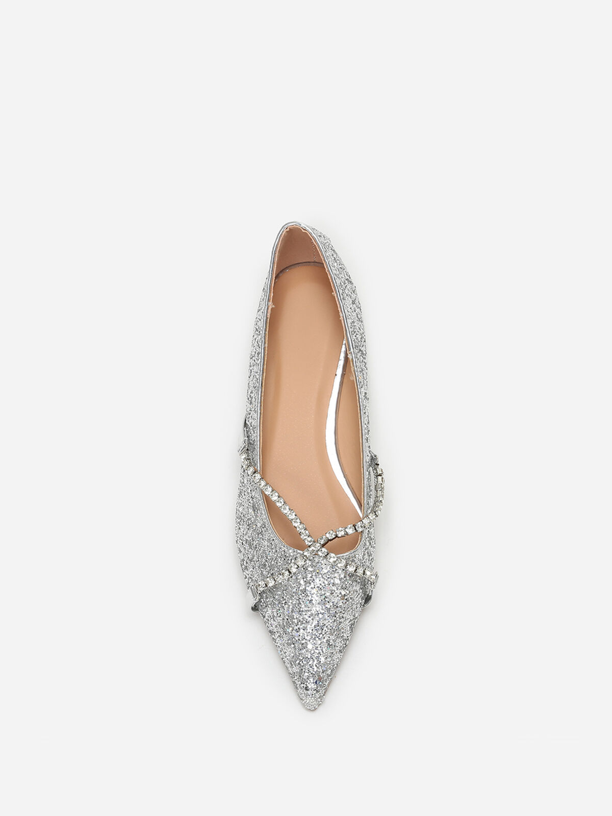 Ballerines pointues à paillettes et strass- Argenté