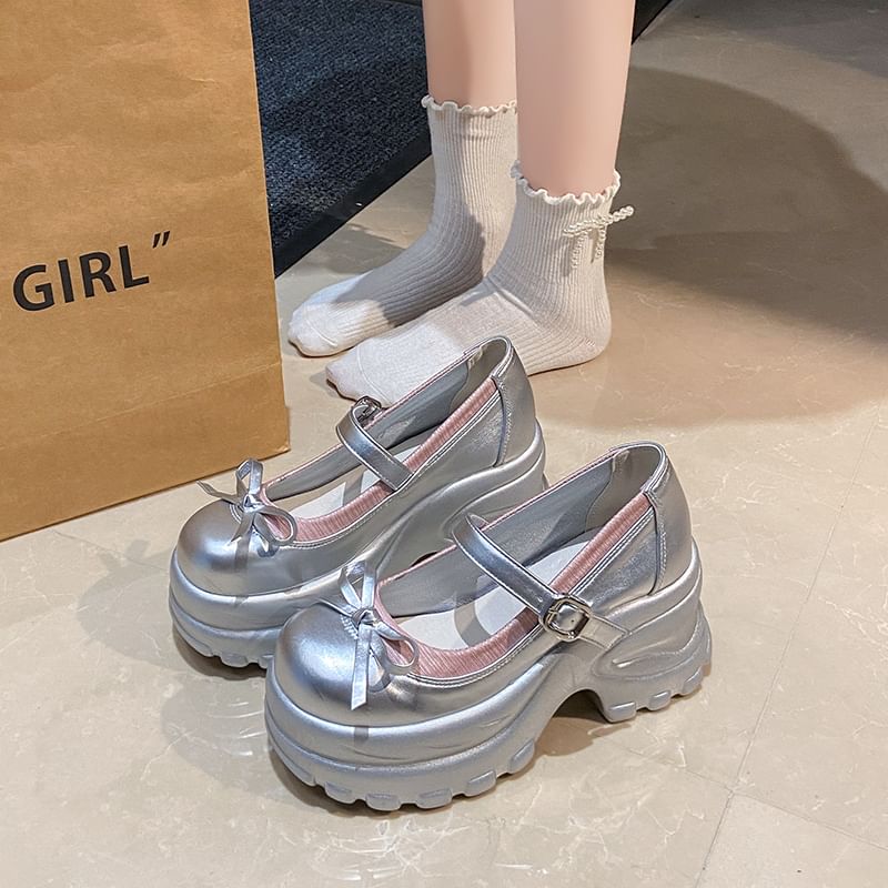 Sleeko - Platform Mary Jane-schoenen met strikaccent en imitatieleer
