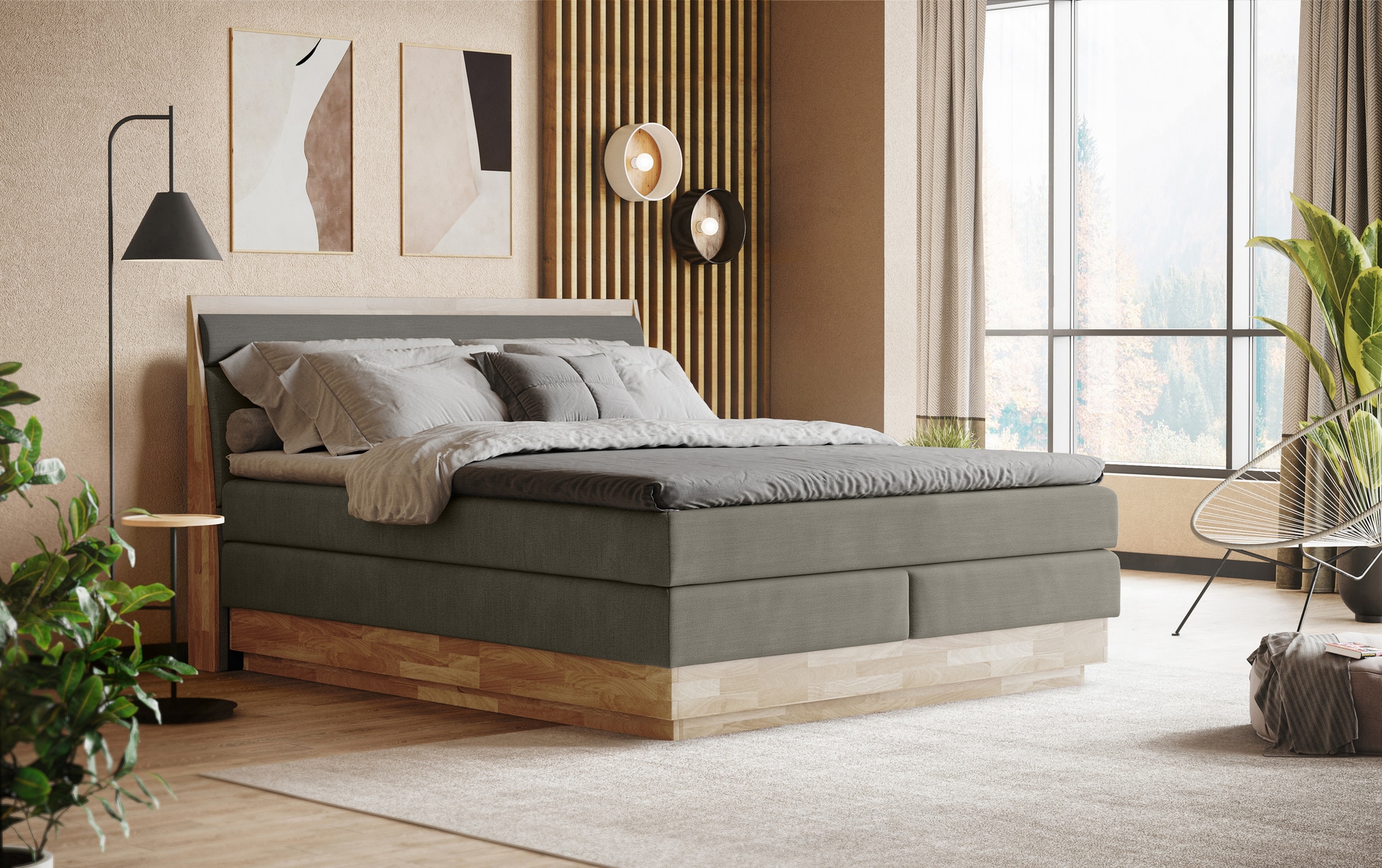 VALMONDO Boxspringbett IMOLA III 180 x 200 cm grün/ braun