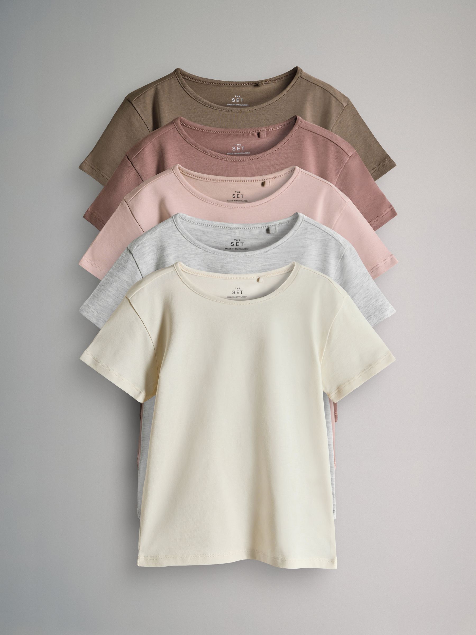 Roze/crème/bruin - The Set 5 Pack Short Sleeve Crew Neck Cotton T-Shirts