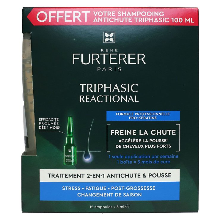 Coffret Triphasic Reactional anti-chute pousse 12x5ml et shampooing offert