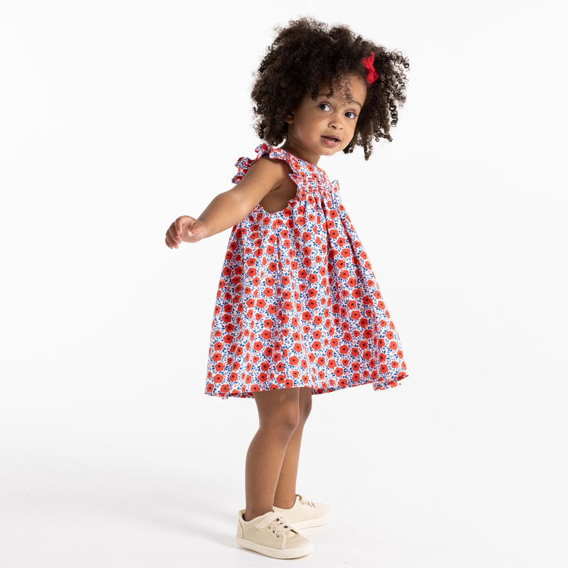 Robe à smocks coquelicots rouge bébé fille