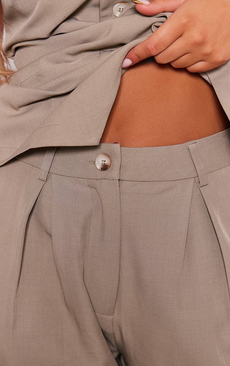 Taupe Pantalon Large Plissé Tailleur Tissé Ensemble Coordonné