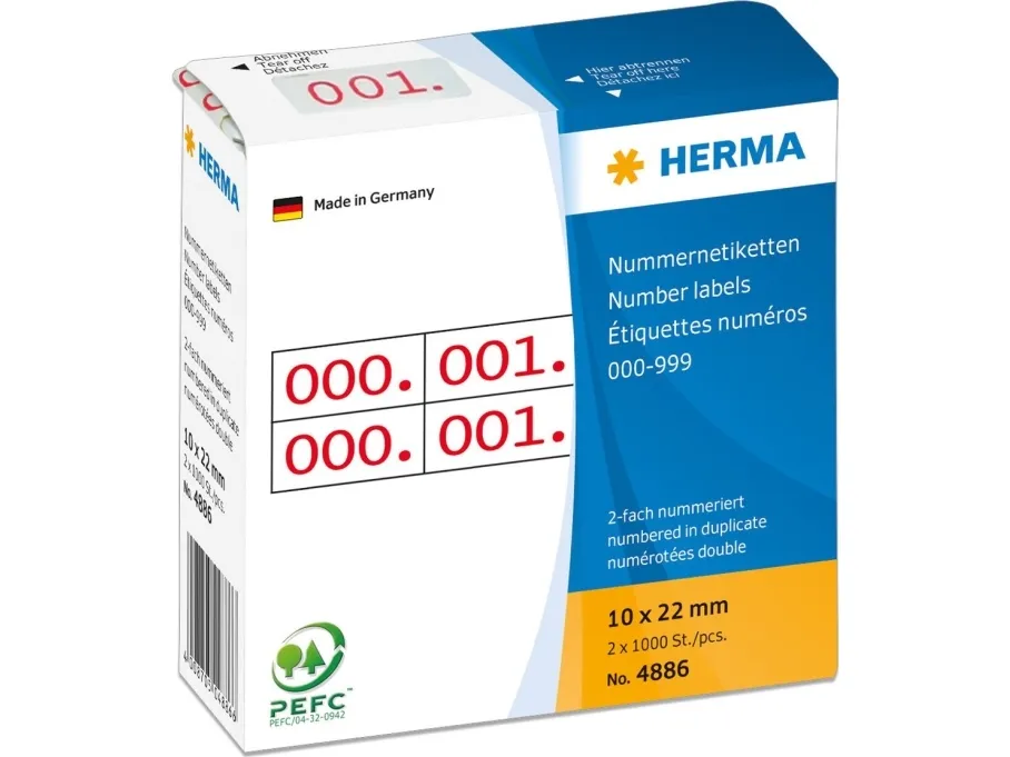 HERMA - Rød - 10 x 22 mm 2000 etikette(r) (1000 ark x 2) selvklæbende nummermærkater