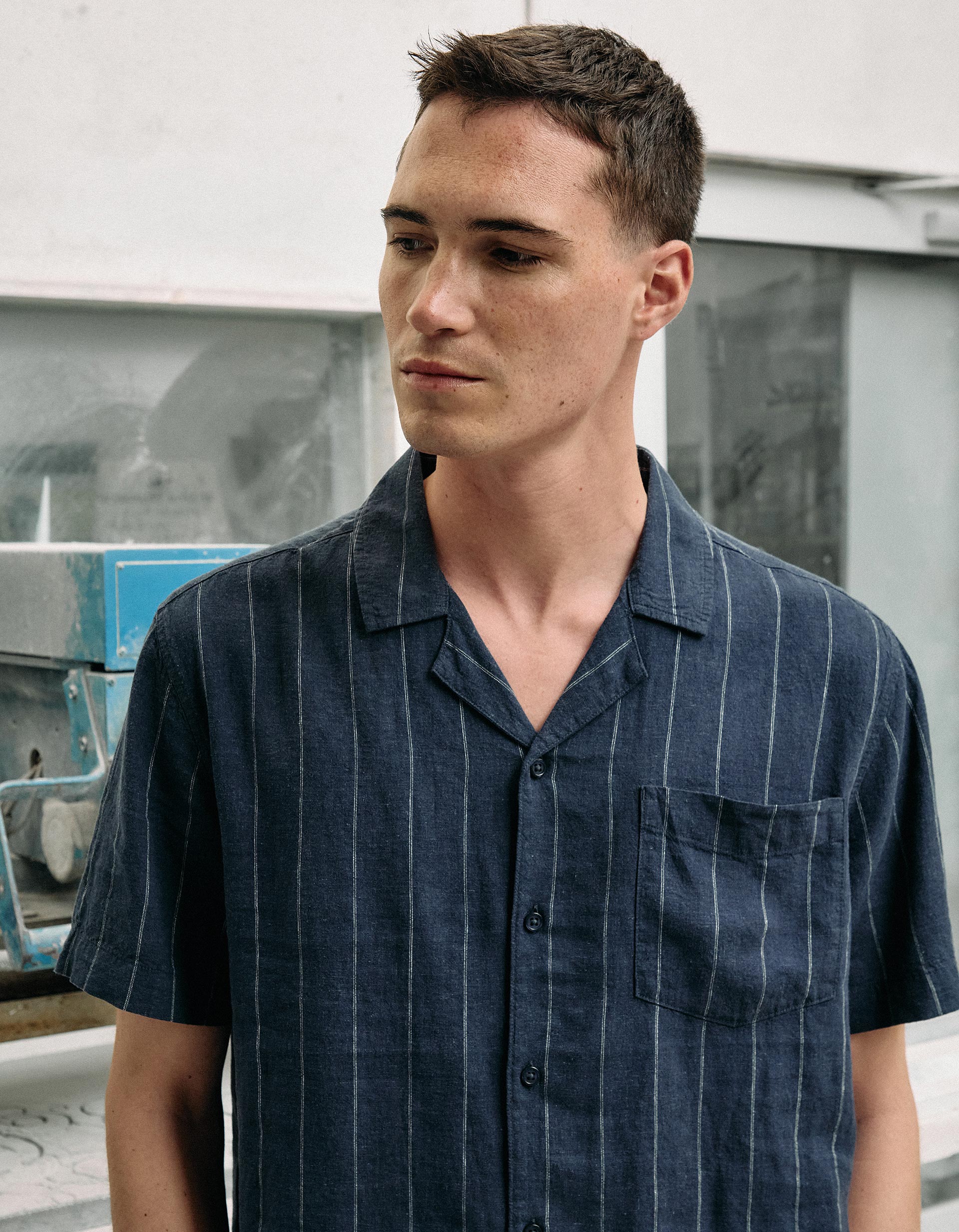 Camisa com Linho, Homem, Azul Escuro