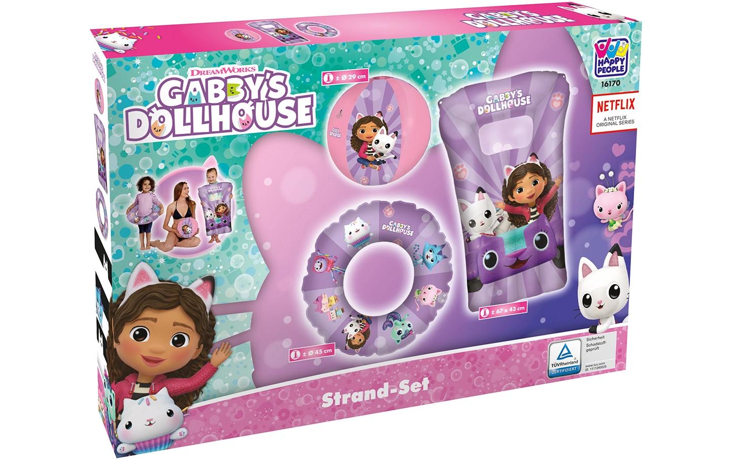 Gabby's Dollhouse Strandset 3-teiligAufblasbares Set für den Pool, im Schwimmbad oder am Strand