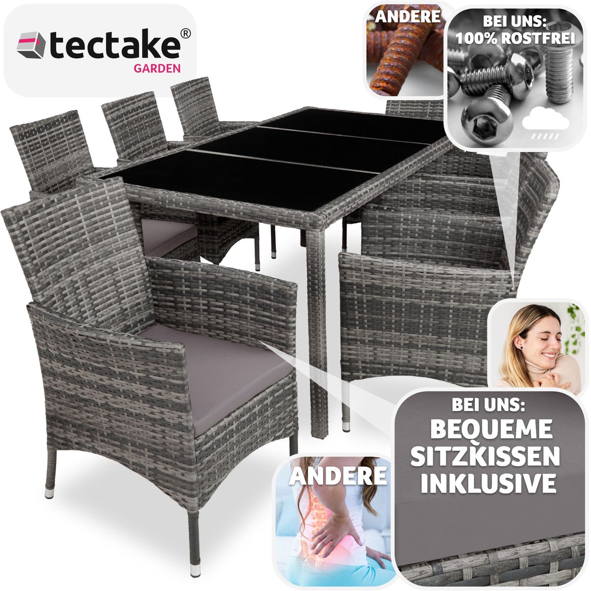tectake Valencia rotan zitgroep voor 8 personen inclusief beschermhoes