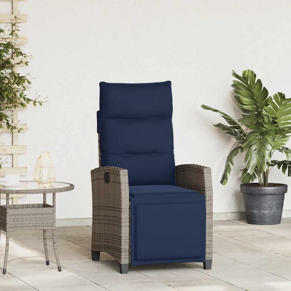 vidaXL Gartensessel mit Beistelltisch Verstellbar Grau Poly Rattan, Garten Liegestuhl, Outdoor Stuhl, Sessel, Gartensessel, Stuhl, Gartenstuhl