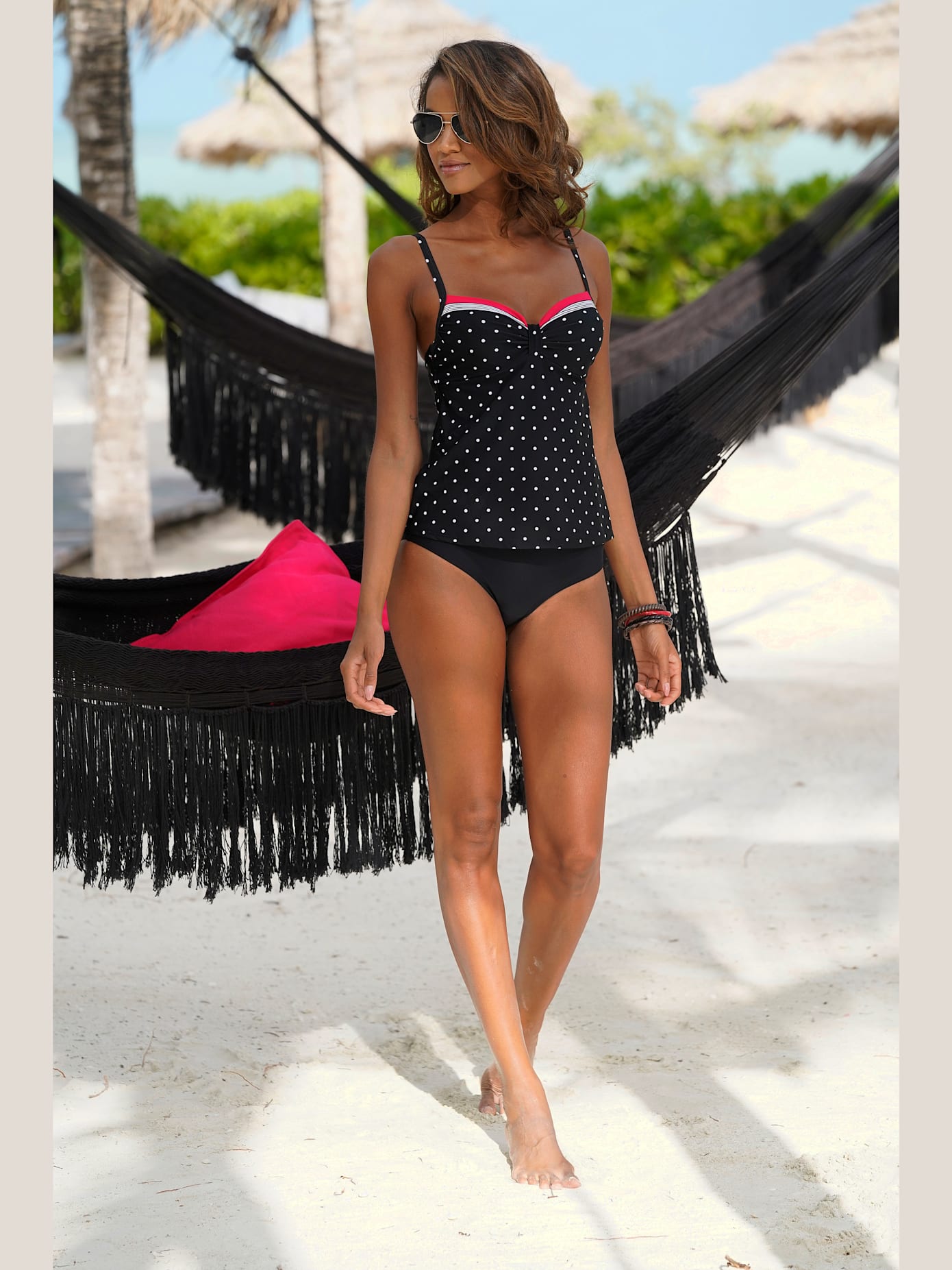 Haut de maillot de bain à armatures mélange tendance de rayures et de pois