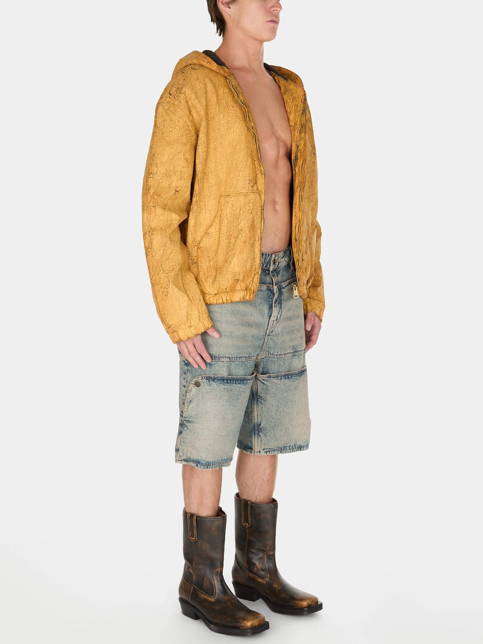 shorts utilitários de denim lavado