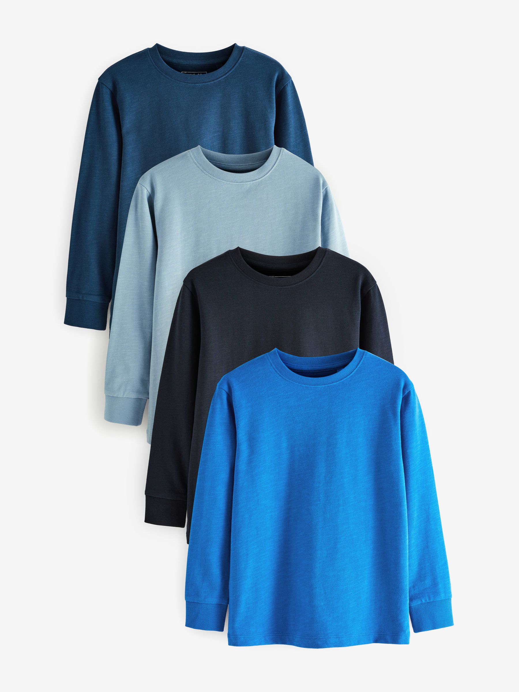 Blauw - Verpakking van 4 zachte T-shirts met lange mouwen (3-16jr)