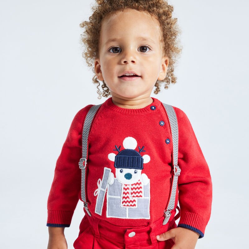 Pull maille patch renne rouge bébé garçon Rouge