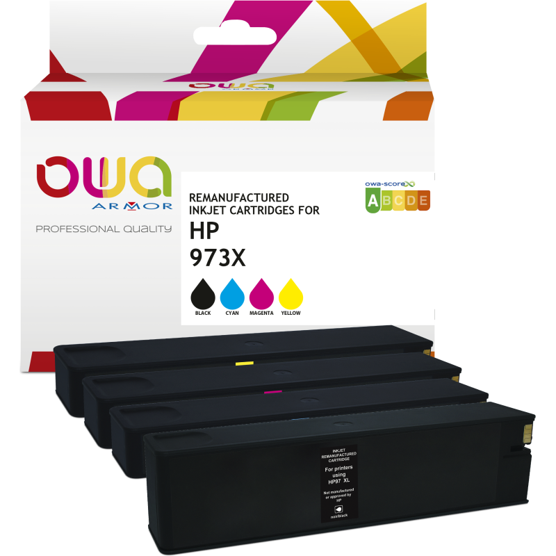 Pack de 4 cartouches Owa compatible HP 973X 4 couleurs pour imprimante jet d'encre