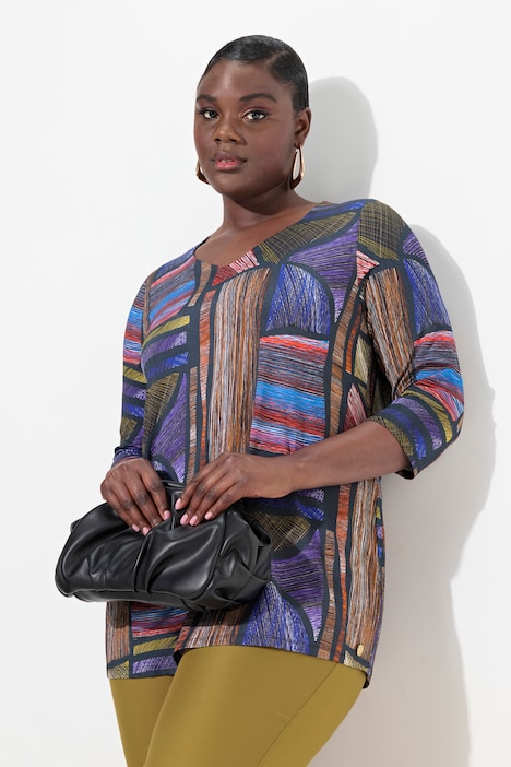 Slinky-Longshirt, A-Linie, Herzausschnitt, 3/4-Arm
